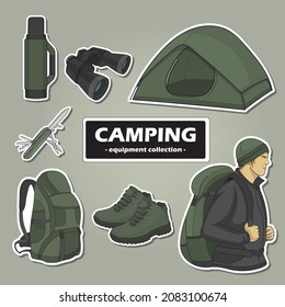 Camping set, hand drawn elements. Perfect for scrapbooking, craft projects, posters, tags, sticker kit. Vector illustration.