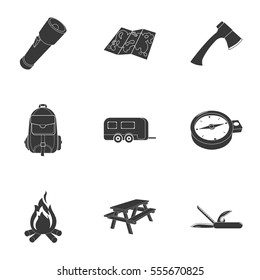 Camping set icons in black style. Big collection of camping vector symbol stock illustration