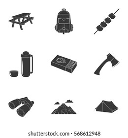 Camping set icons in black style. Big collection of camping vector symbol stock illustration
