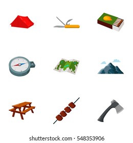 Camping set icons in cartoon style. Big collection of camping vector symbol stock illustration