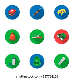 Camping set icons in flat style. Big collection of camping vector symbol stock illustration