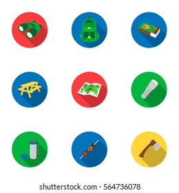 Camping set icons in flat style. Big collection of camping vector symbol stock illustration
