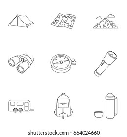 Camping set icons in outline style. Big collection of camping vector symbol stock illustration