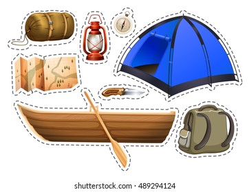 Camping set of objects on white