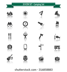 Camping Set with Reflection - 20 Icon Set