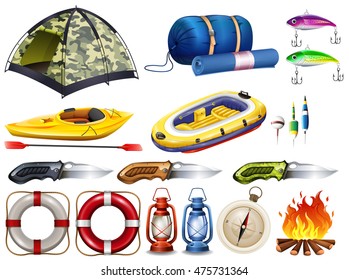 Camping set with tent and other equipment illustration