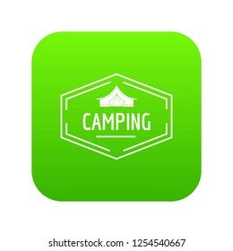 Camping shield icon green vector isolated on white background