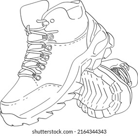 Camping Shoes Boots Line Art Vector Illustration