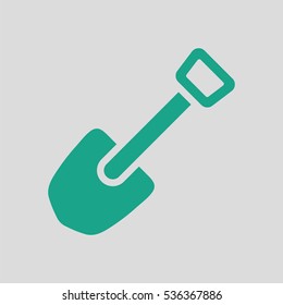 Camping shovel icon. Gray background with green. Vector illustration.