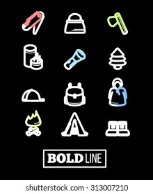 Camping sign set. tourism and travel icon. Line design vector illustration.