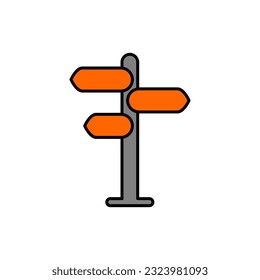 Camping signpost icon in lineal color mode. Vector illustration of summer camp equipment in trendy style. Editable graphic resources for many purposes.