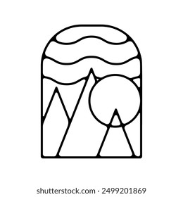 Camping silhouette badge design. Adventure logo graphics. Outdoor nature label monochrome. Stock vector hiking artwork