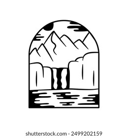 Camping silhouette badge design. Mountains Adventure logo graphics. Outdoor nature label monochrome. Stock vector artwork