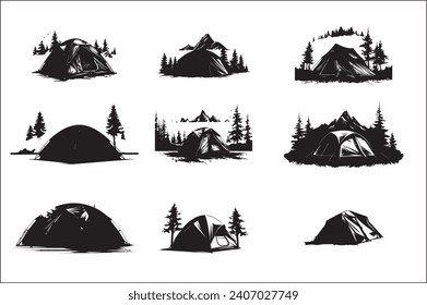 camping silhouette bundle vector, silhouette hiking man vector