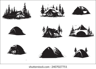 camping silhouette bundle vector, silhouette hiking man vector