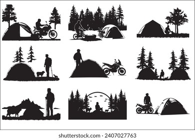 Camping Silhouette BundVektorgrafik, Silhouette Wandermann VektorVektorgrafik