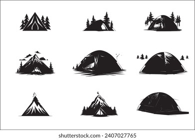 Camping Silhouette BundVektorgrafik, Silhouette Wandermann VektorVektorgrafik