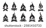 Camping silhouette element, Bonfire and Campfire Icons vector.