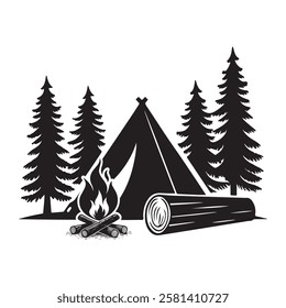 Camping silhouette element, Bonfire and Campfire Icons vector.