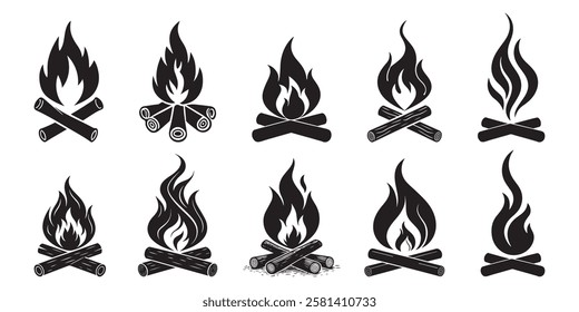 Camping silhouette element, Bonfire and Campfire Icons vector.