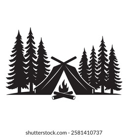 Camping silhouette element, Bonfire and Campfire Icons vector.