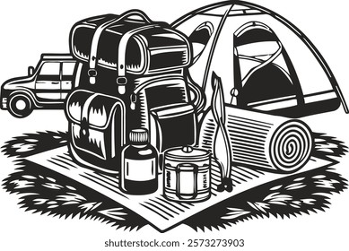 Camping silhouette set vector illustration