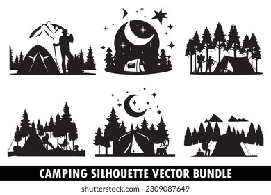 Camping silhouette vector, Camping silhouette vector bundle design, Outdoor adventure bundle, Camping scene SVG, Camping activity silhouette bundle, Campfire silhouette bundle