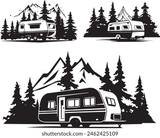 Paquete de Ilustración vectorial Camping Silhouette