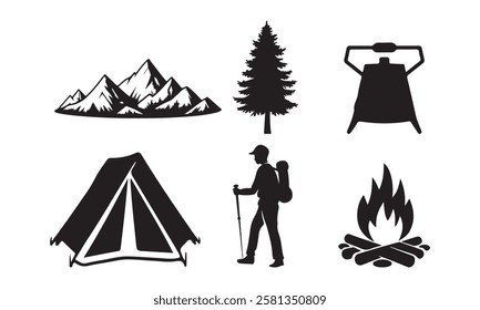 Camping silhouette vector logo template design.