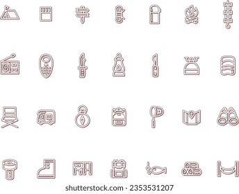 Camping simple illustration icon set color shadow red