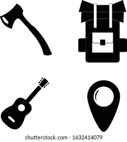 Camping. A simple set of camping icons. Universal camping icons. Icon axe, backpack, shovel, pin maps.