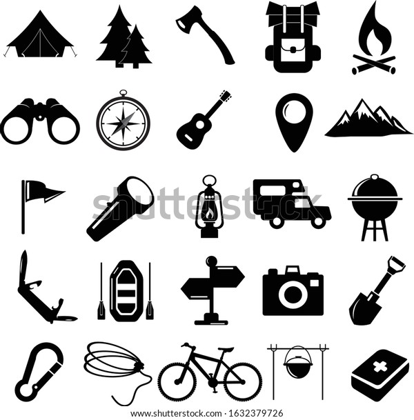Camping. A simple set\
of camping icons. Universal camping icons to use for the web and\
mobile user\
interface.