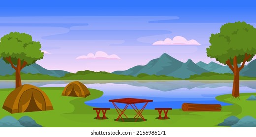 A camping site with beautiful trees, background vector 


