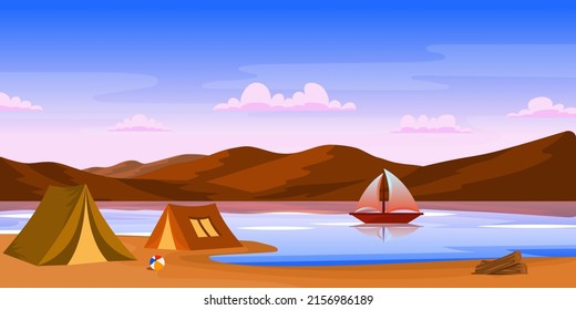 Un camping con hermosos árboles, vector de fondo 

