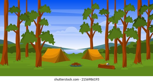 A camping site with beautiful trees, background vector 

