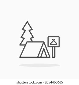 Camping Site Icon. Editable Stroke And Pixel Perfect. Outline Style. Vector Illustration.