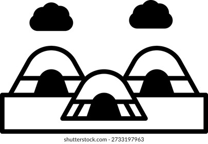Camping-Symbol mit Zelten und Wolken