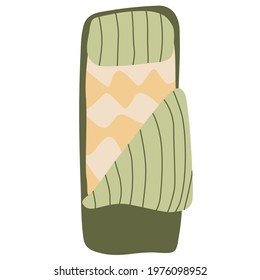 Camping sleeping bag. Hand drawn flat vector illustration isolated on white background. Camping equipment.