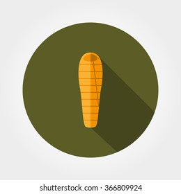 Camping sleeping bag. Icon for web and mobile application. Vector illustration of a button with a long shadow. Flat design style.