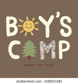 camping slogan typography wooden letters