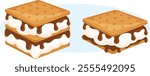 Camping Snacks: S`more and Double Decker Party S`more. American Graham Cracker Sandwiches Isolated 
