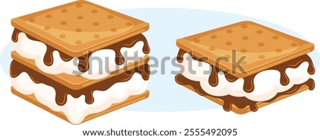 Camping Snacks: S`more and Double Decker Party S`more. American Graham Cracker Sandwiches Isolated 