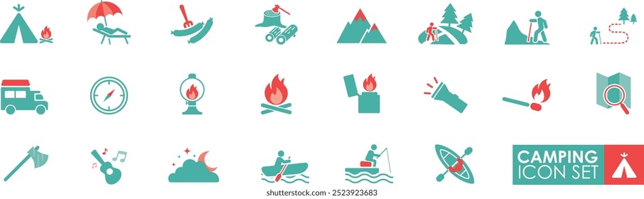 Camping solid icon set, simple minimalist vector illustration template icon graphic design. bundle collection of various camps at nature with a badge