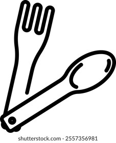 Camping spoon and fork line icon. Outdoor cutlery outline vector sign. Utensils for travel and hiking linear style pictogram. Dining tools symbol, logo illustration. Editable stroke.