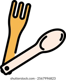 Camping spoon and fork line icon. Outdoor cutlery outline vector sign. Utensils for travel and hiking linear style pictogram. Dining tools symbol, logo illustration. Editable stroke.