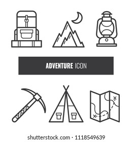 camping sport outdoor adventure black line art icon vector template