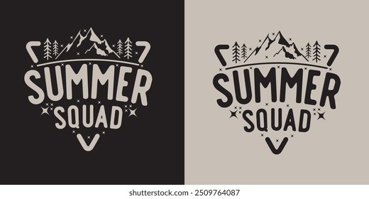 Camping Squad Motivationsslogan Vektor Zitate. Illustration für Abdrücke auf T-Shirts einzeln auf weißem Hintergrund