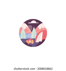 Camping Sticker On White Background
