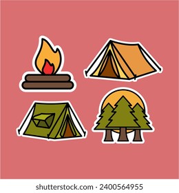 "Camping stickers" feature cute and colorful illustrations of camping-themed objects and animals, perfect for adding a fun and outdoorsy touch to scrapbooks, journals, and camping-related designs.