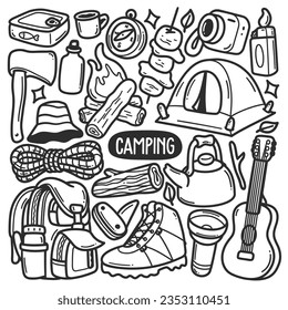 Camping Stickers Hand Drawn Doodle Coloring Vector